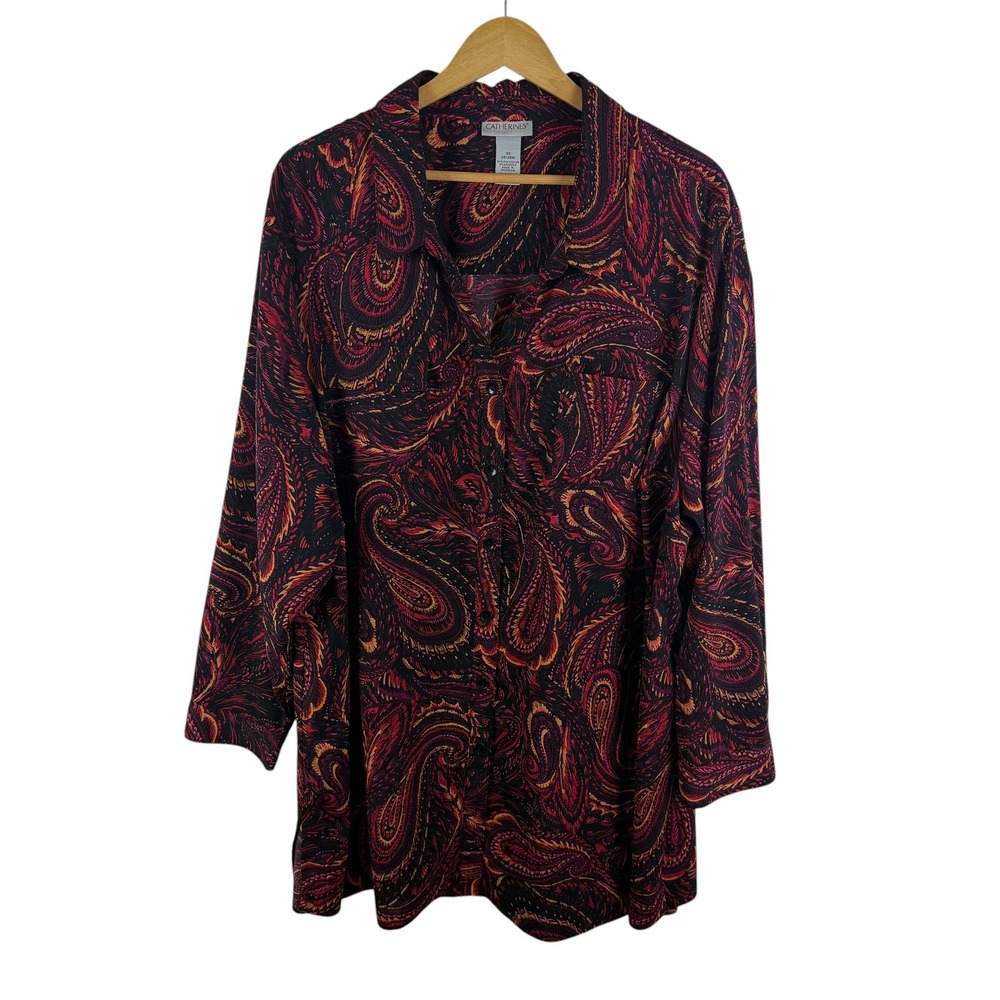 Catherines Paisley Button Down Shirt Size 3X Multicolor Artsy Office Vibrant
